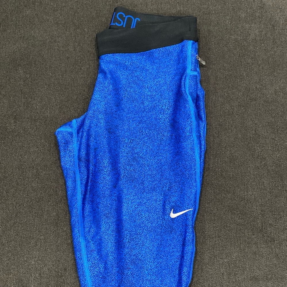 Nike Dri Fit Crop Just Do It Leggings Blue Black Speckle Size Small